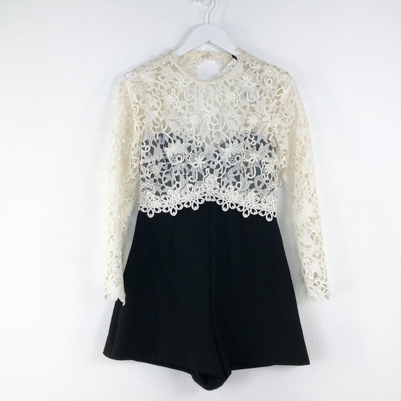 Topshop Black White Lace Top Shorts Romper NWT - Picture 2 of 10